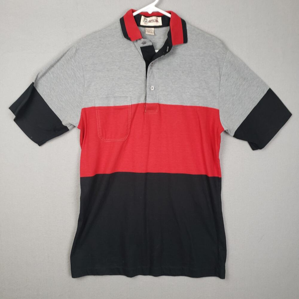 Vintage Antigua Men's M Rugby Stripe Polo Shirt Red Black Colorblock Blokecore